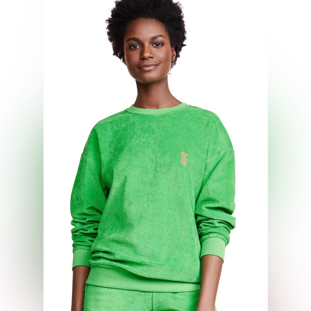 Les Girls Les Boys Green Terry Sweater Size M